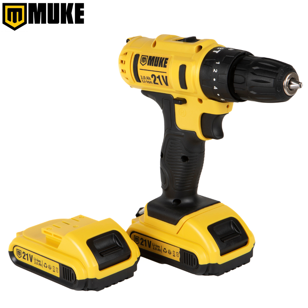 Parafusadeira Furadeira de Impacto a Bateria 21V Muke Tools com 2 Baterias, 30 Acessórios e Maleta