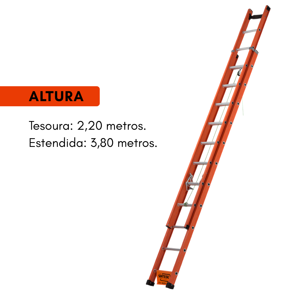 Escada de Alumínio e Fibra de Vidro 23 Degraus Extensível 4,20m X 7,20m com D Vazado EAFD-23 Sintese