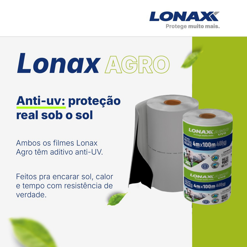 Lona Dupla Face para Silagem 4x100m Extra Forte Preta e Branca Lonax Agro 120 Micras Ant UV 48kg