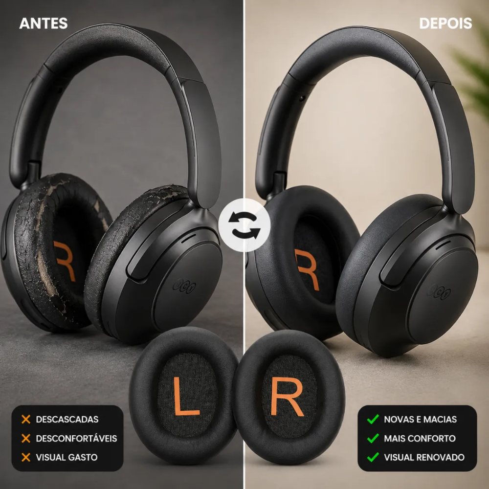 Kit Fone de Ouvido Bluetooth QCY H2 BH22H2A com Almofadas Auriculares de Reposição QCY