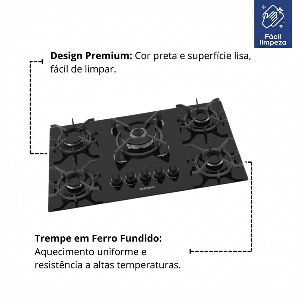 Fogão Cooktop 5 Bocas Itatiaia Trempe Ferro Fundido Itacook Premium