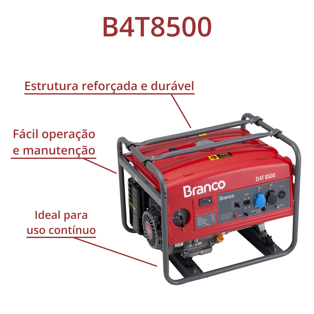 Gerador de Energia à Gasolina 8.5kva 17HP 110/220V Partida Manual B4T-8500 Branco