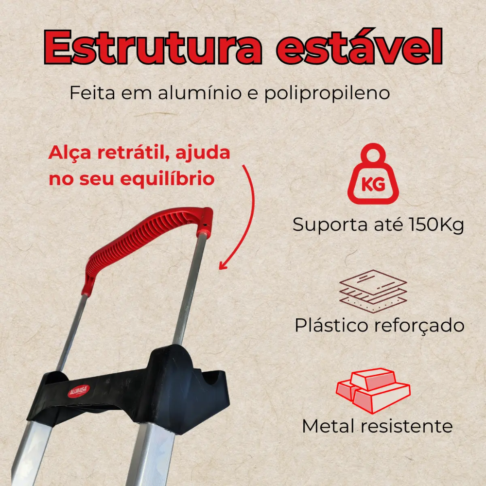 Escada Doméstica de Alumínio Comfort 5 Degraus Alumasa