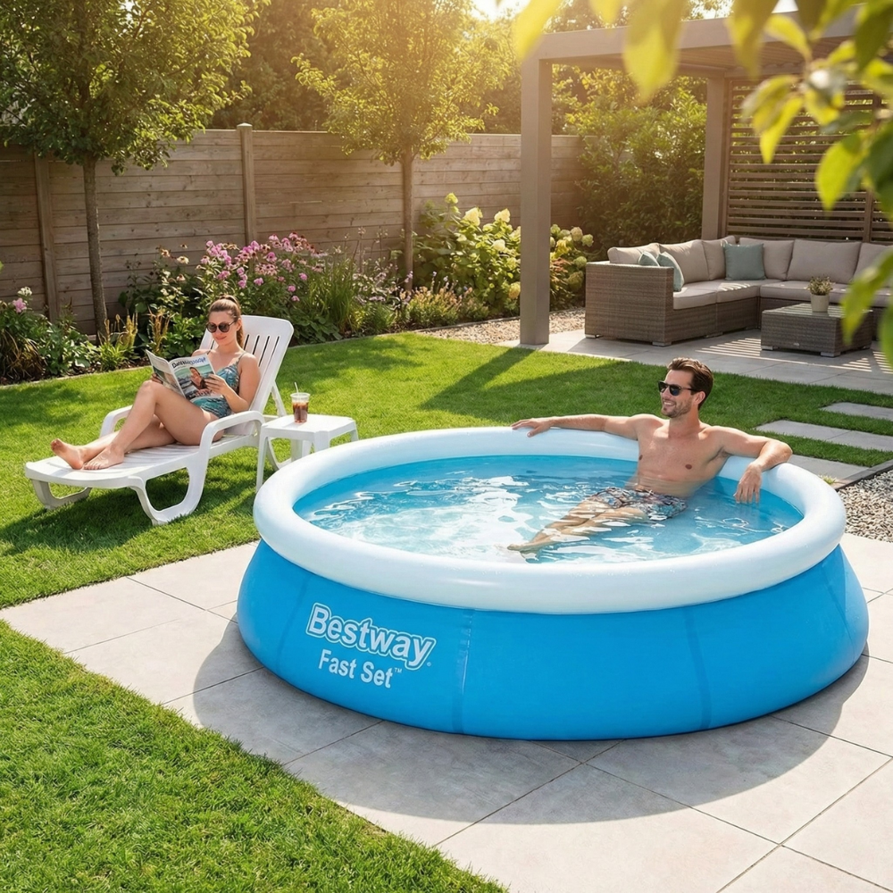 Kit Piscina 5.377L com Espreguiçadeira Reclinável e Bomba de Ar Manual Bestway