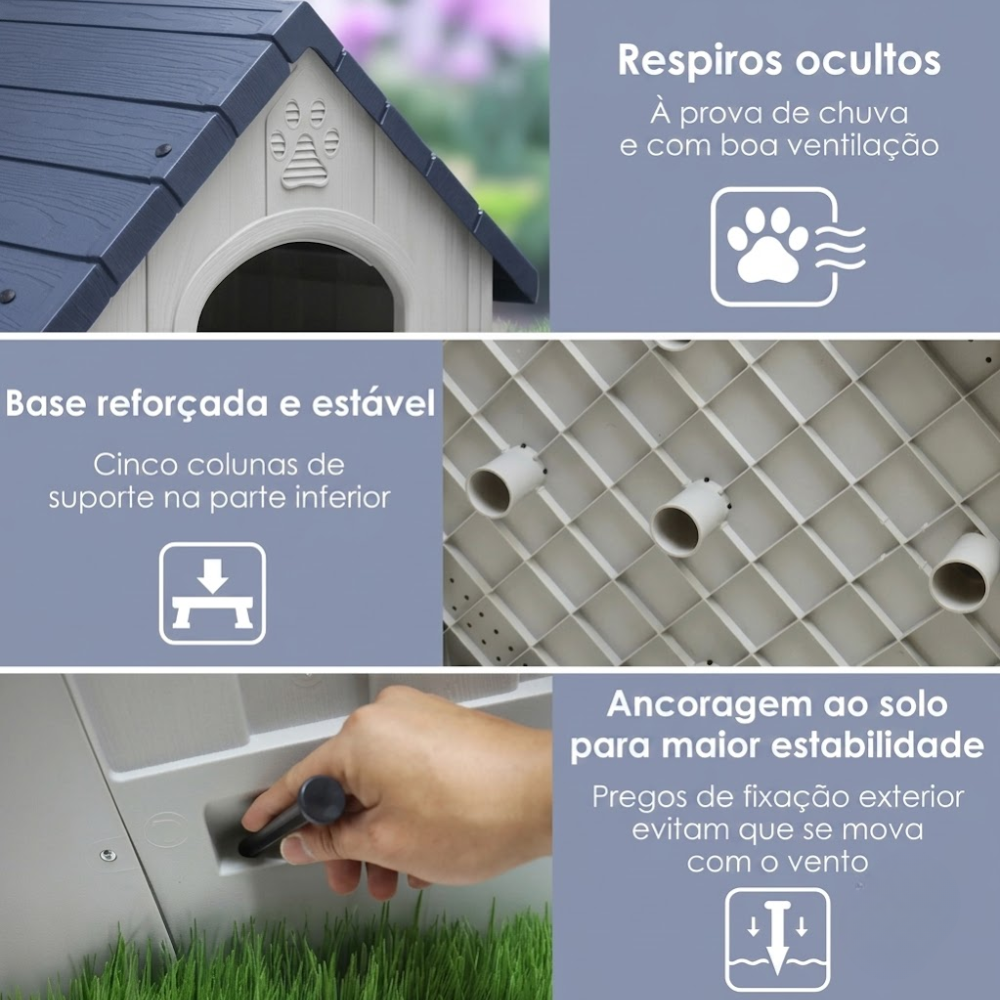 Casa casinha para Cachorro Extra Grande Cinza Resistente Impermeável Fácil Montagem