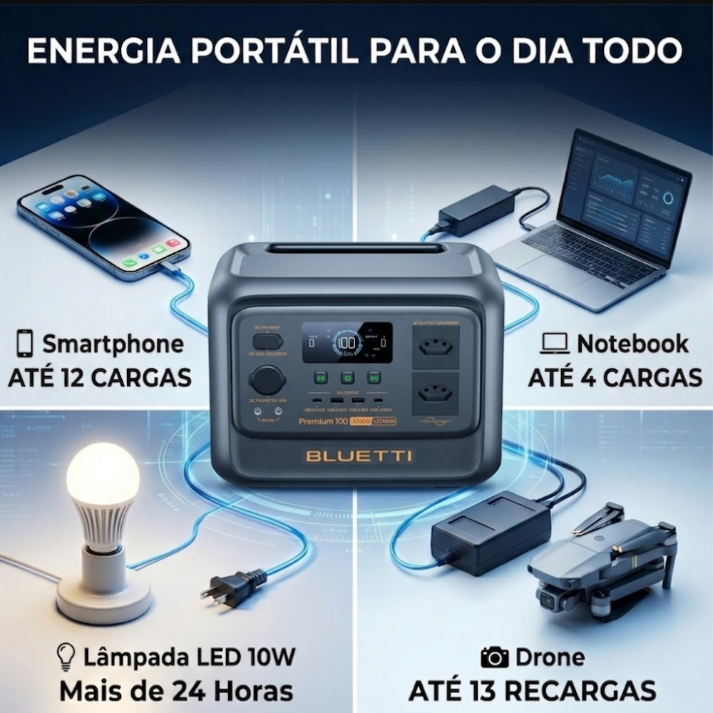 ESTAÇÃO DE ENERGIA GERADOR SOLAR BLUETTI PREMIUM 100 V2 127V 2.000W