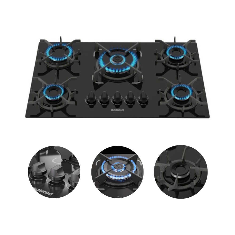 Kit Balcão Cooktop Kaiki Salvia com 1 Porta Branco e Fogão Cooktop 5 Bocas Itatiaia