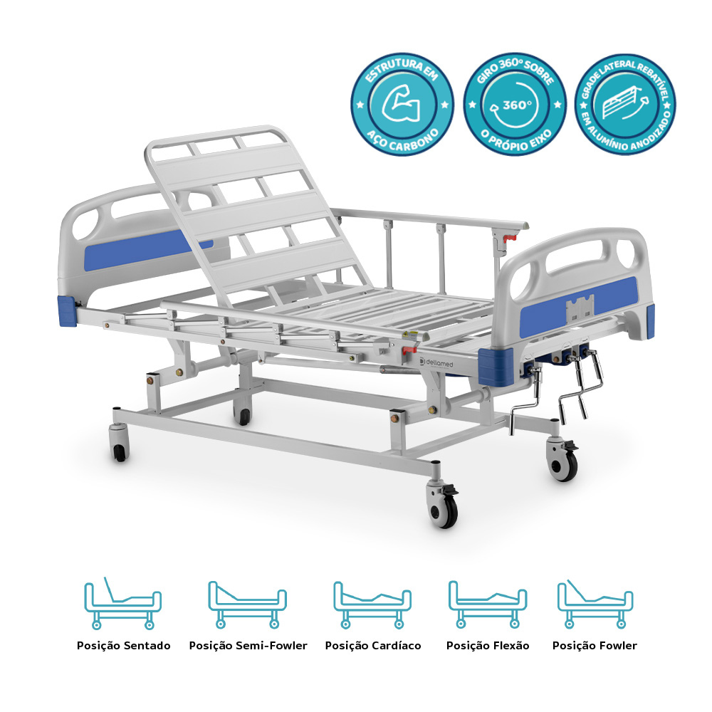 Cama Hospitalar DX3 3 Movimentos até 200 Kg Dellamed