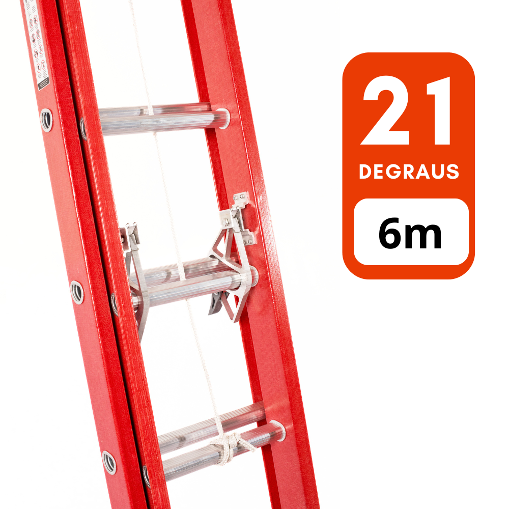 Escada de fibra de vidro extensível 3,60m x 6m 21 degraus SINTESE