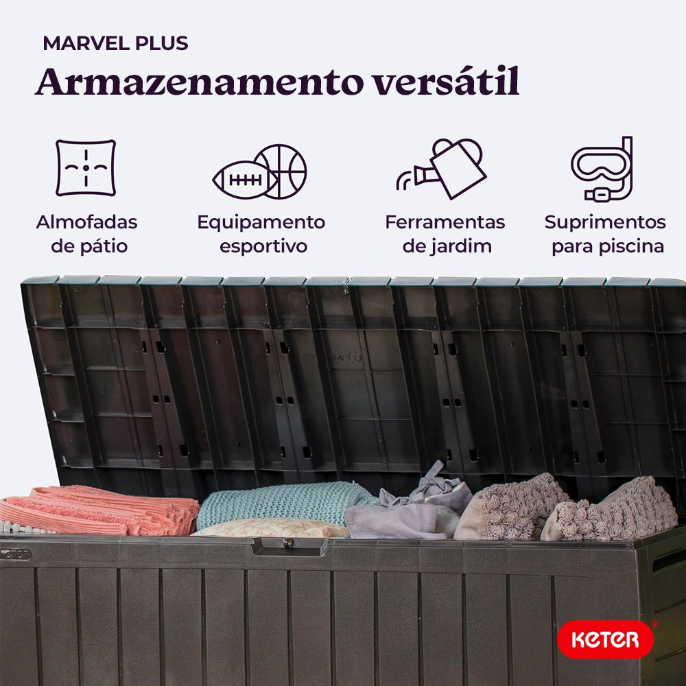 2 Caixas Grandes Organizadoras 270 Litros Baú Com Tampa Armazenamento Multiuso Marvel Keter Marrom