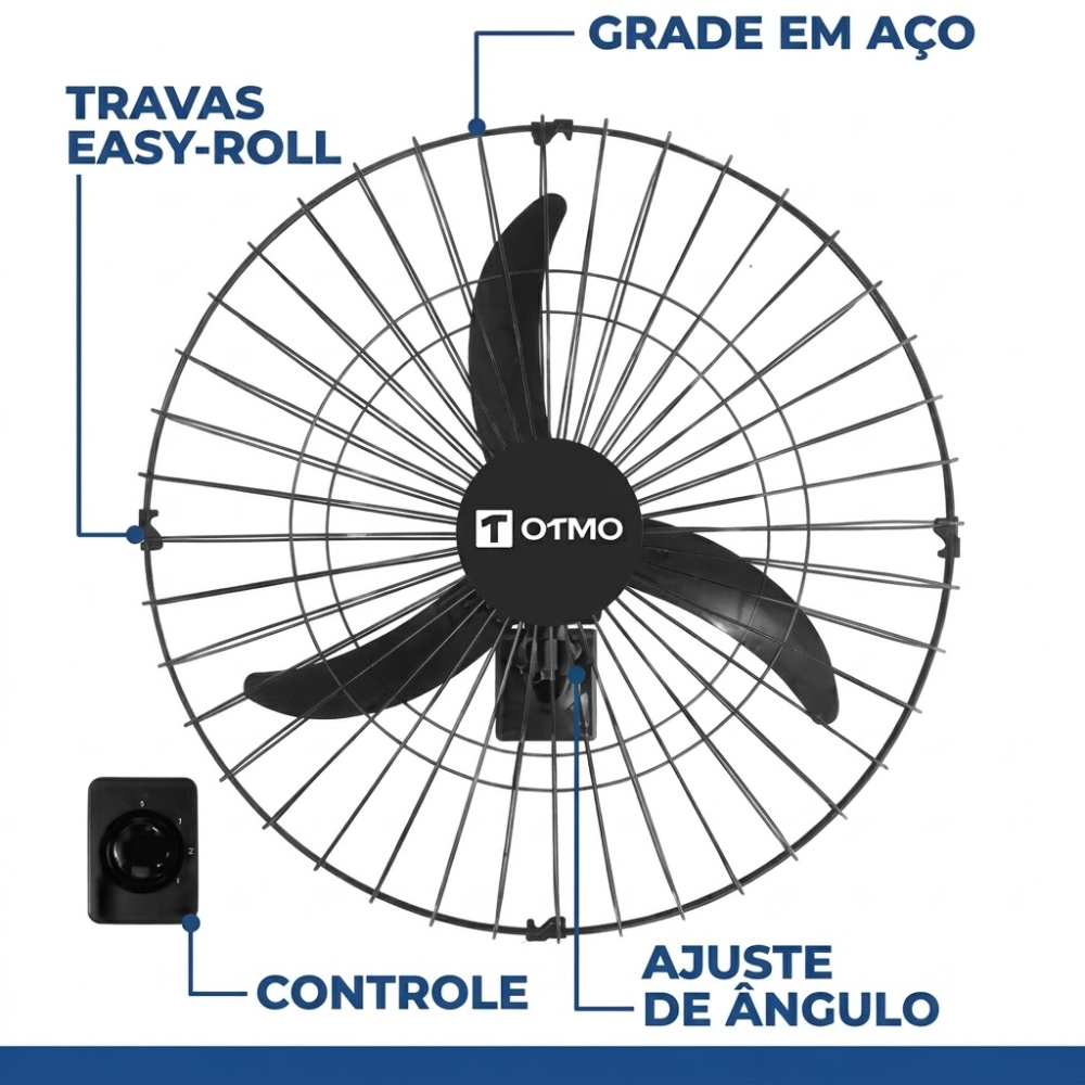 Kit 4 Ventiladores de Parede Turbo Otmo 60cm 200W Bivolt