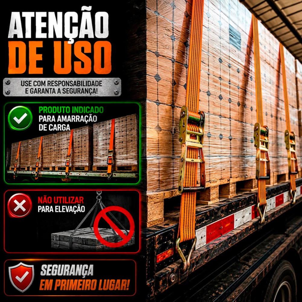 Kit 3 Cintas com Catraca para Amarração de Carga 5 Toneladas 9 Metros Muke Tools