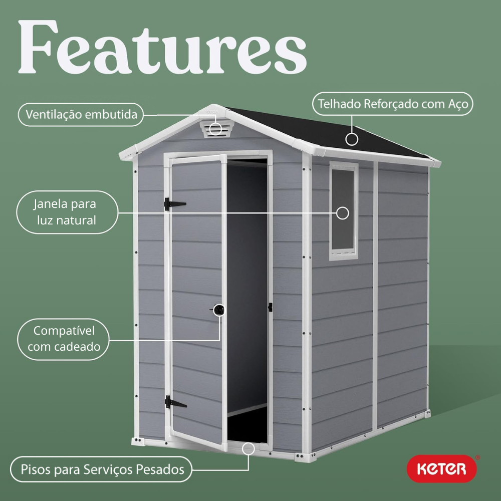 Depósito Multiuso Área Externa Jardim Manor 4x6 Keter Durabilidade e Resistente