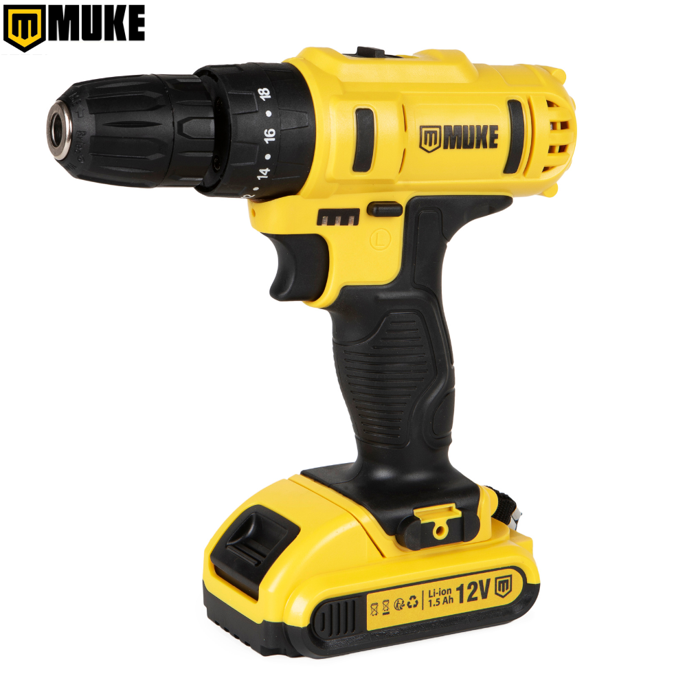 Parafusadeira e Furadeira de Impacto a Bateria 12V 3/8 10MM Muke Tools com 30 Acessórios e Maleta