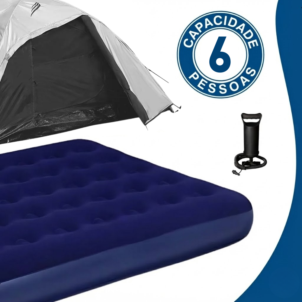 Kit Camping Max Barraca 6 Pessoas Onix Blackout Com Colchão Casal Com Bomba Manual Nautika