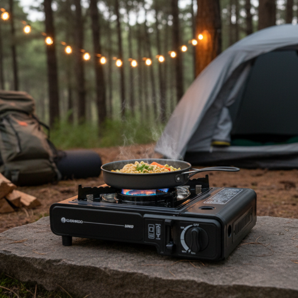 Kit Camping Maxi Premium Barraca 6 Pessoas Onix Blackout Colchão Casal Bomba Embutia Usb e Fogareiro