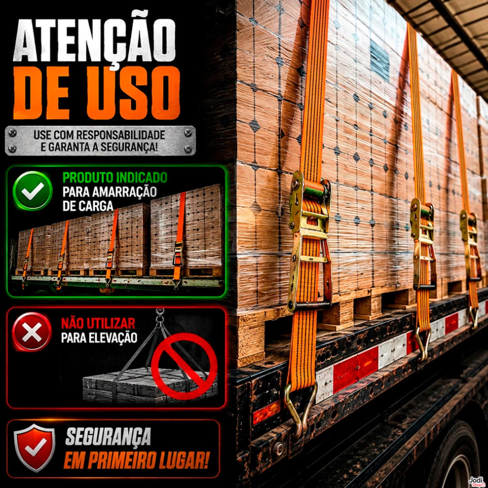 Cinta com Catraca Carga 5T 9 Metros Caminhão Amarração Fita Amarrar Transporte