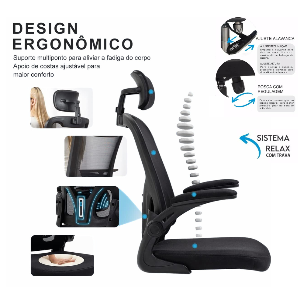 Conjunto Escritório Mesa 120x70 + Cadeira Ergonômica Mesh Regulável