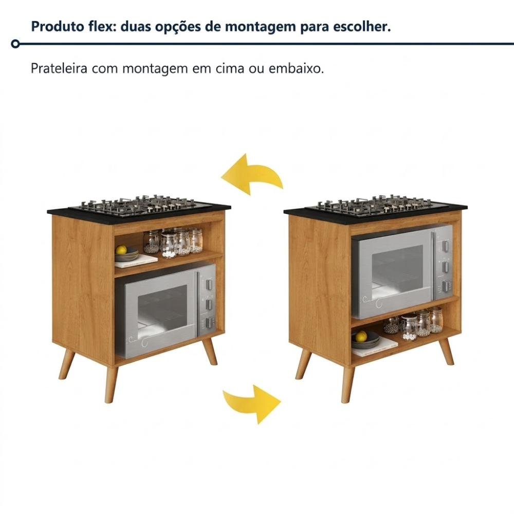 BALCÃO DE COZINHA PARA COOKTOP 4 E 5 BOCAS PARMA NATURE KAIKI