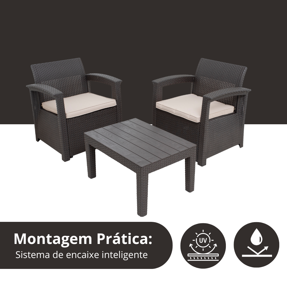 Conjunto Poltronas para Jardim 2 Lugares com Mesa de Jardim e Área Externa Rattan Syberflex