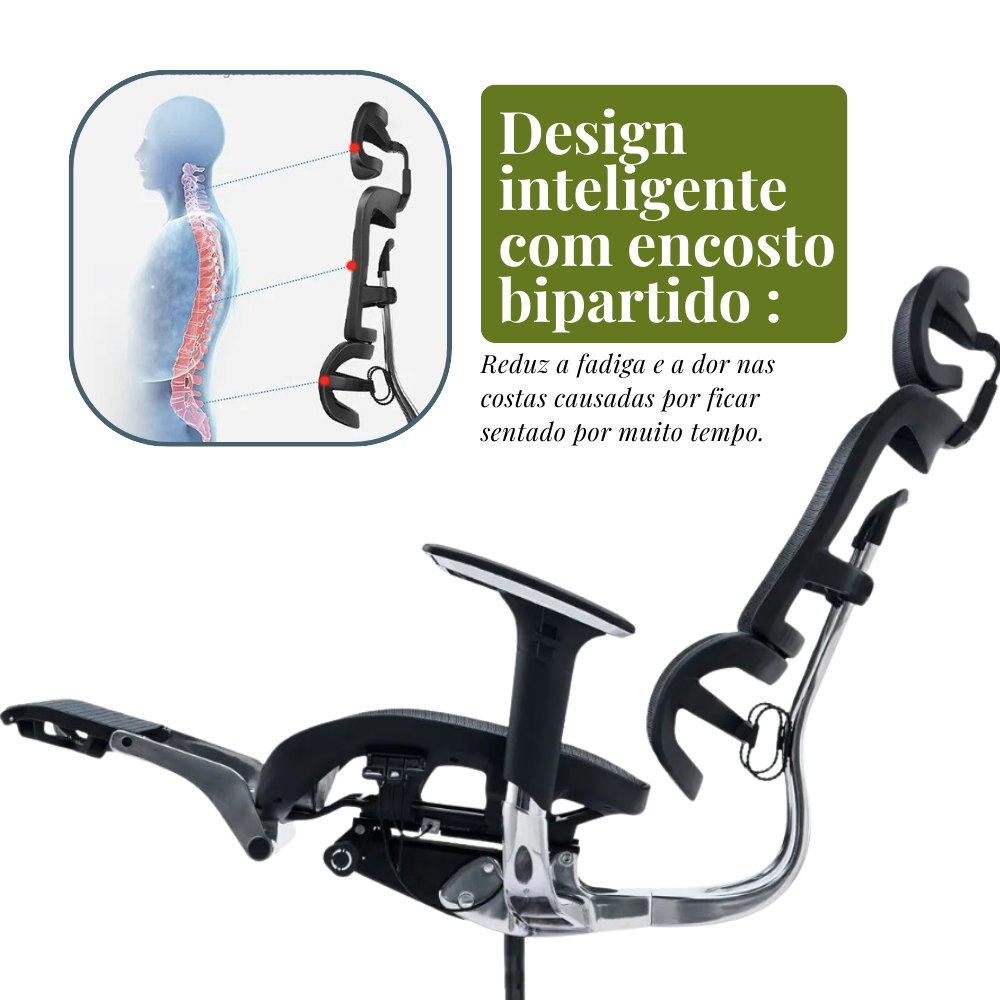 Cadeira de Escritório Ergonômica Executiva SyberFlex com Apoio de Pés Retrátil e Tela Mesh