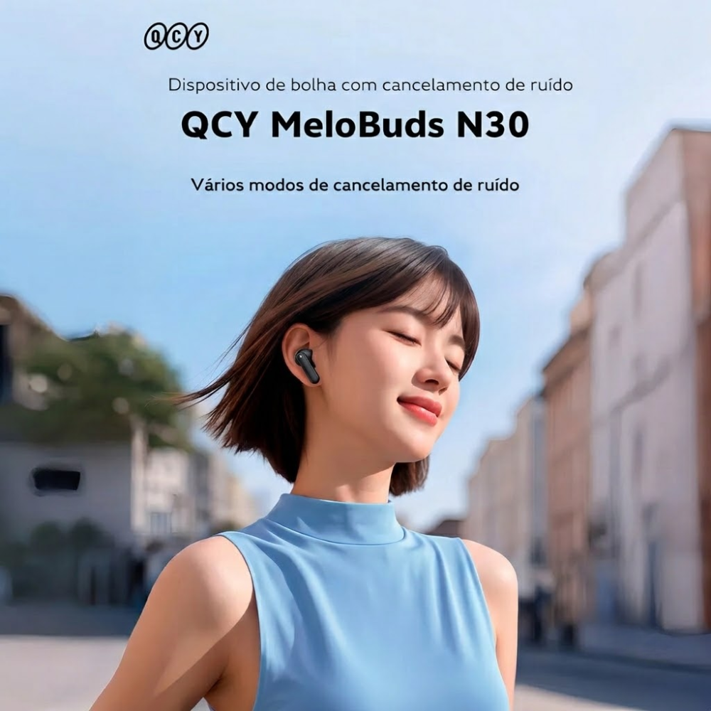 Fone de Ouvido Bluetooth QCY MeloBuds N30 ANC 45dB BH24HT16A 28h