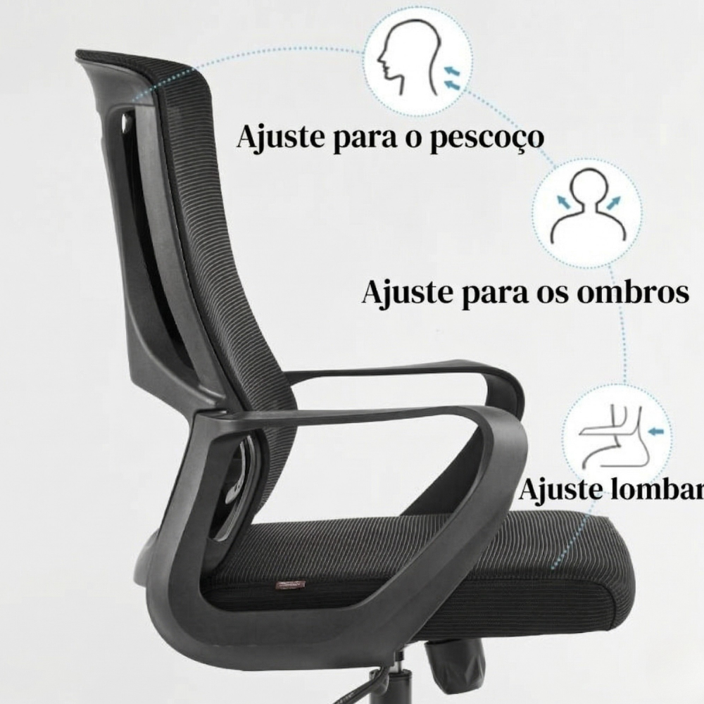 Cadeira de Escritório Diretor Ergonômica Apoio Lombar Mesh Syberflex