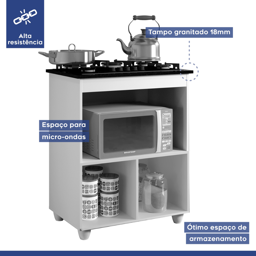 KIT BALCÃO SALVIA MAIS FOGÃO COOKTOP 4 BOCAS PRETO ITATIAIA