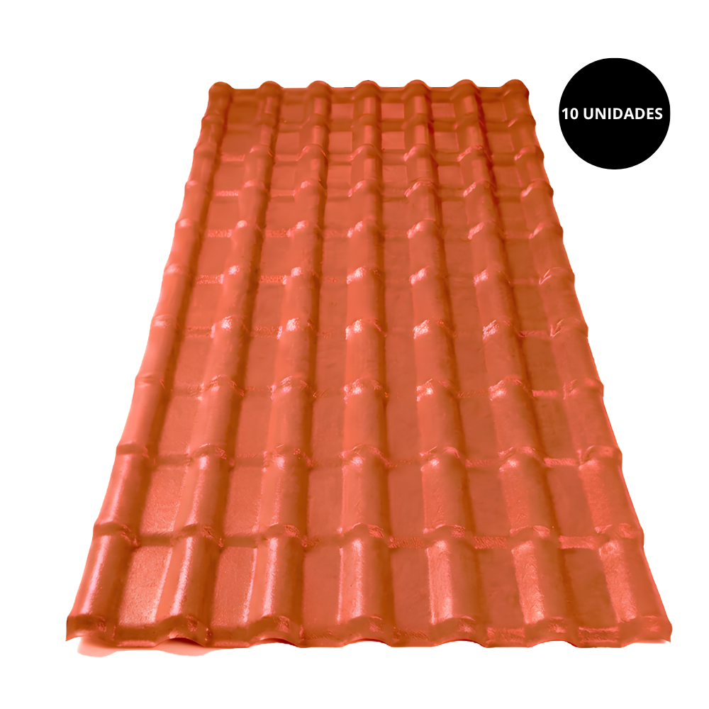 Kit 10 Telhas PVC Plan Colonial Muke Tools Terracota 241x88cm 6 Ondas 1,5mm