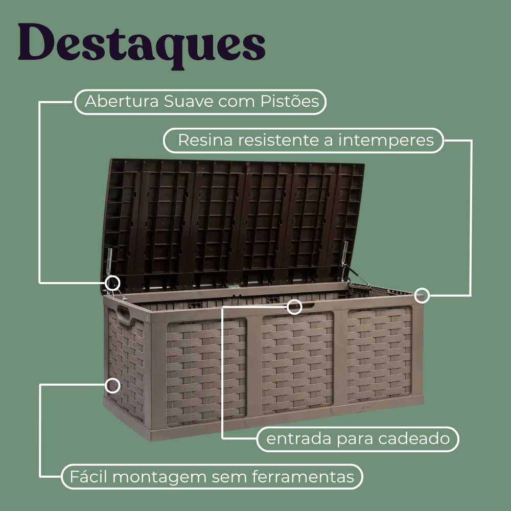 Baú Caixa Organizadora Grande 634L Litros com Tampa Armazenamento Multiuso Rattan Starplast