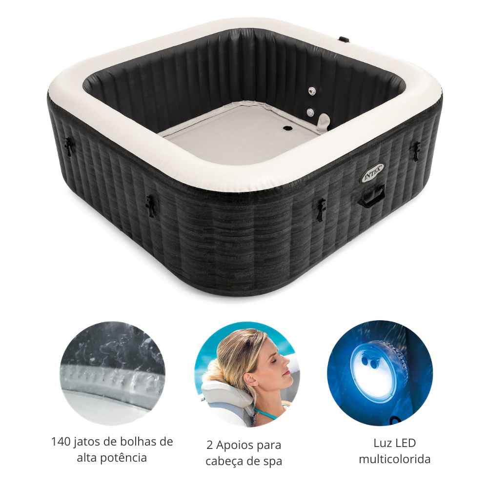 Banheira Spa Inflável Ofurô Intex PureSpa Greystone Deluxe 4 Pessoas 795L com Aquecedor e 140 Jatos