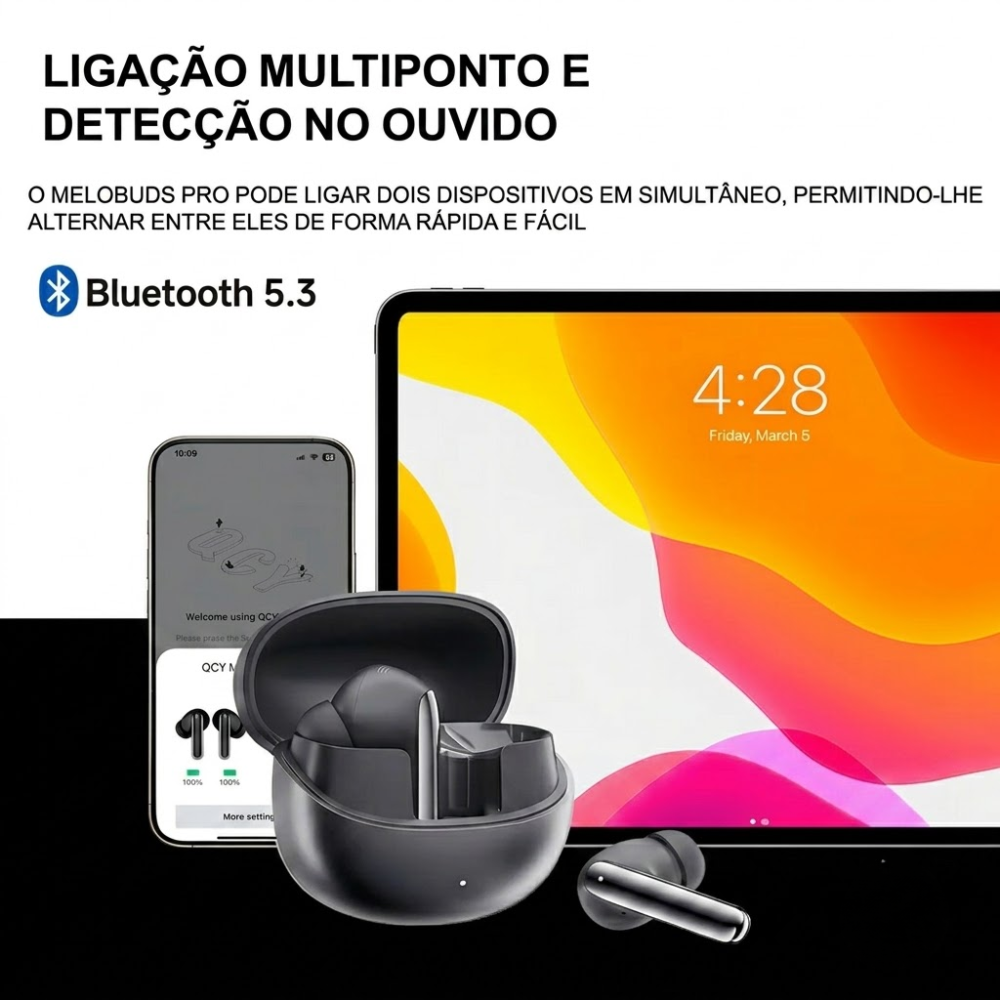 Fone de Ouvido Bluetooth QCY HT08 MeloBuds Pro ANC Preto
