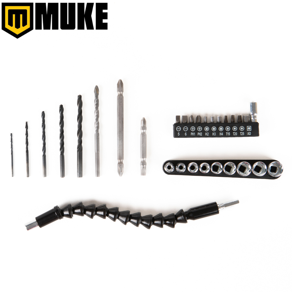 Parafusadeira e Furadeira de Impacto a Bateria 12V 3/8 10MM Muke Tools com 30 Acessórios e Maleta