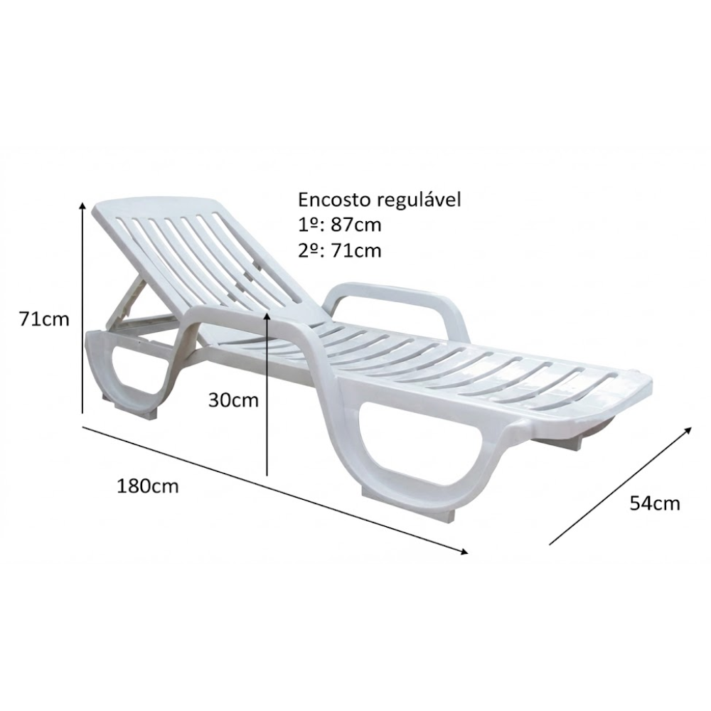 Kit 03 Espreguiçadeira Piscina de Plástico Pitangui Branca com Rodas