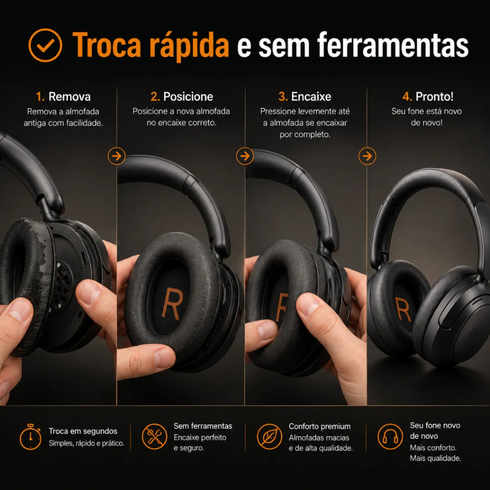 Kit Fone de Ouvido Bluetooth QCY H2 BH22H2A com Almofadas Auriculares de Reposição QCY