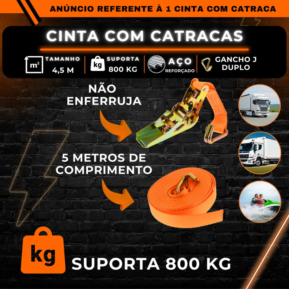 Cinta com Catraca para Amarração de Carga 0,8 Tonelada 4,5 Metros