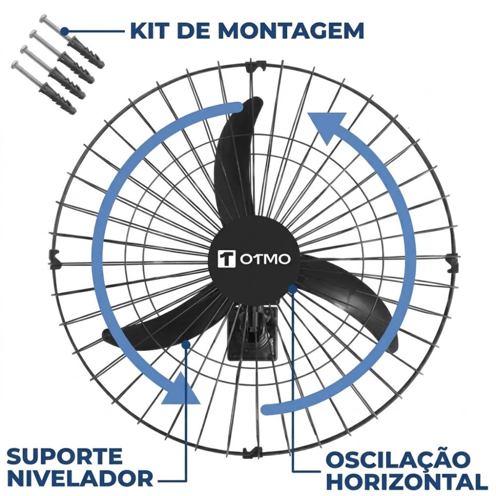 Kit 4 Ventiladores de Parede Turbo Otmo 60cm 200W Bivolt