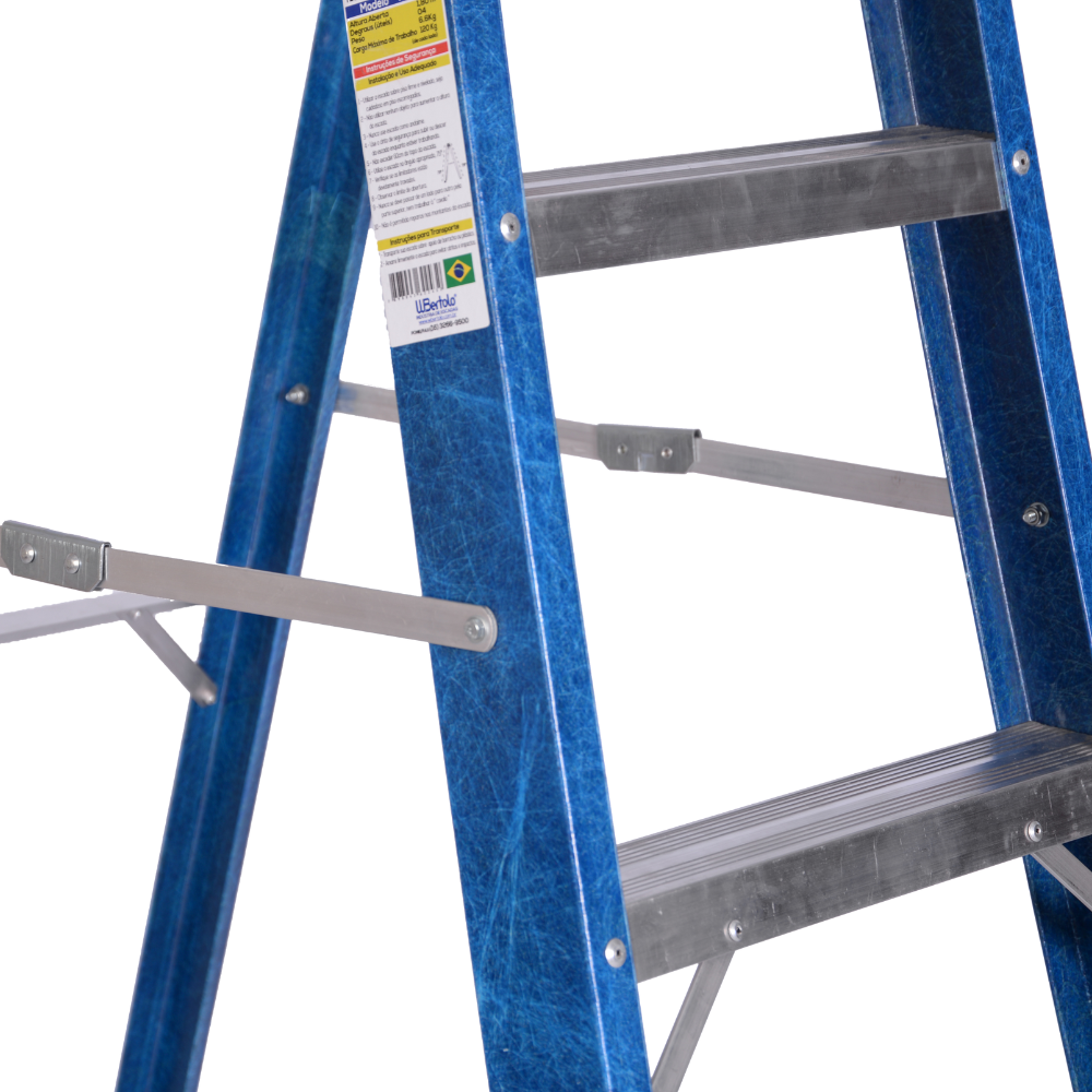 Escada de Fibra e Alumínio Tesoura Simples Premium 1,80m 6 Degraus 120kg W.Bertolo