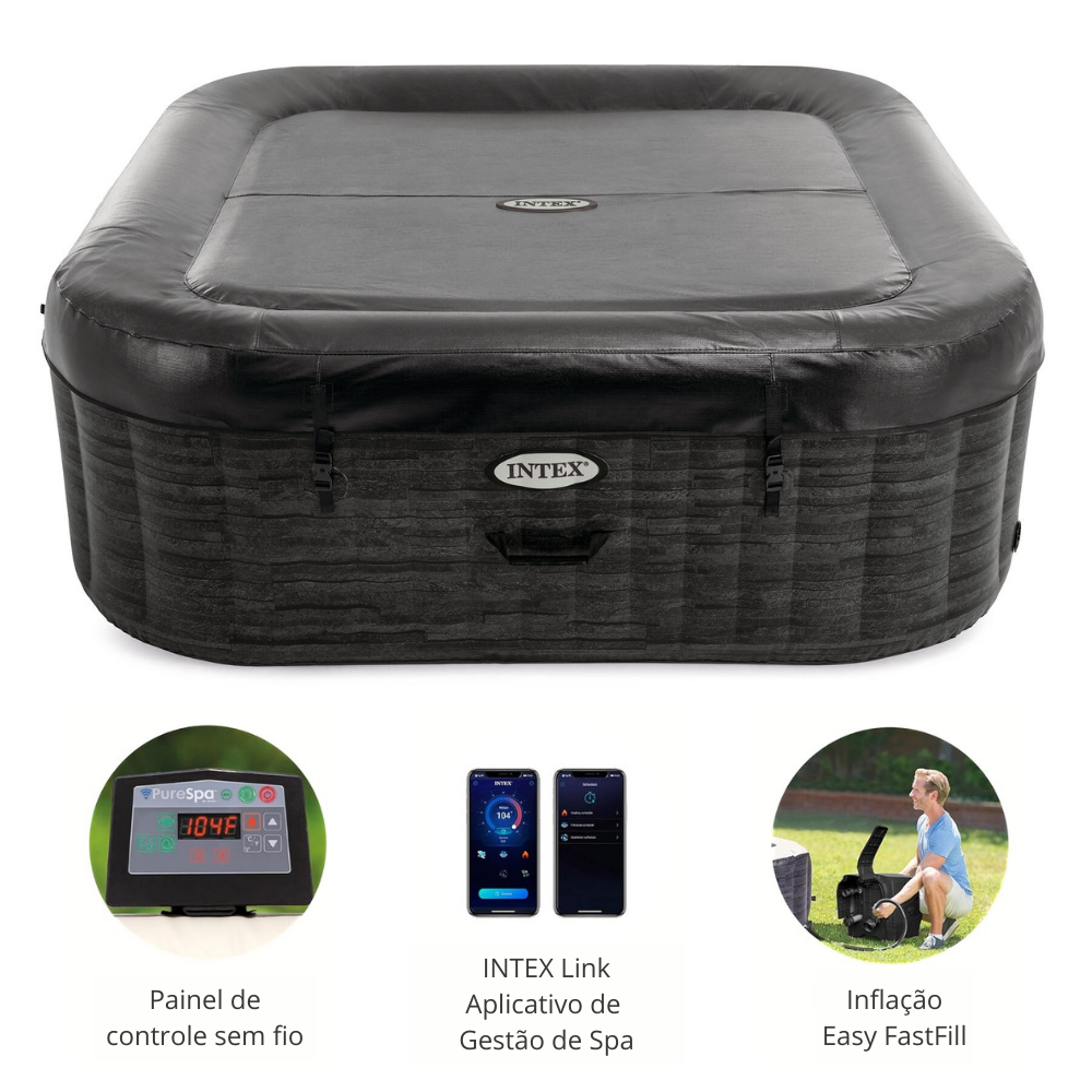 Banheira Spa Inflável Ofurô Intex PureSpa Greystone Deluxe 4 Pessoas 795L com Aquecedor e 140 Jatos