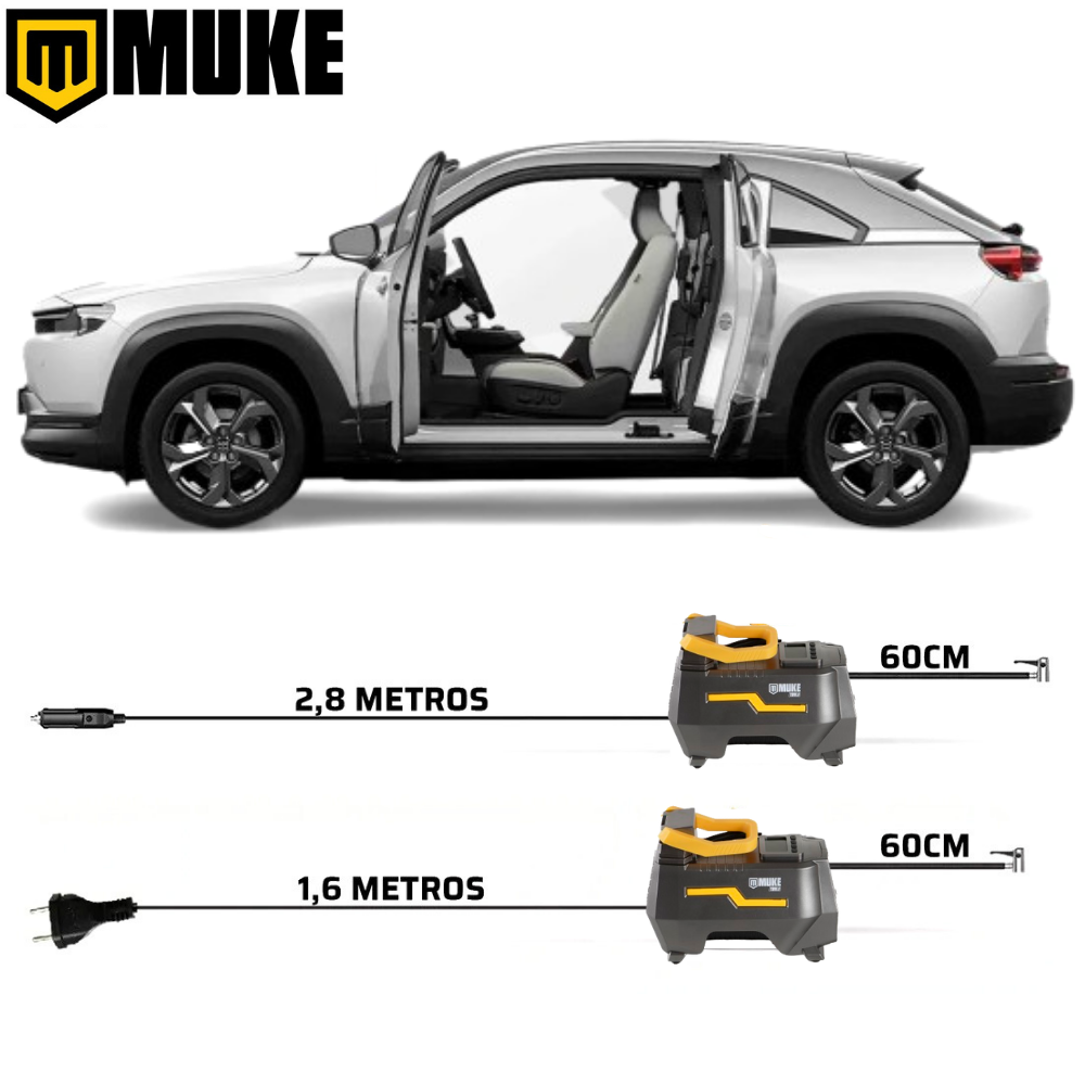 Mini Compressor de Ar Elétrico Portátil Bivolt 110/220V e 12V Muke Tools 120W 150 PSI Para Carro e Casa