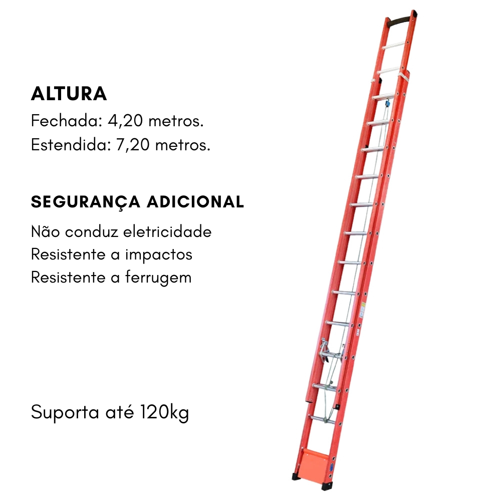 Kit 2 Escadas Profissional de Fibra W. Bertolo para Eletricista Extensível 7,2m + Tesoura 1,8m