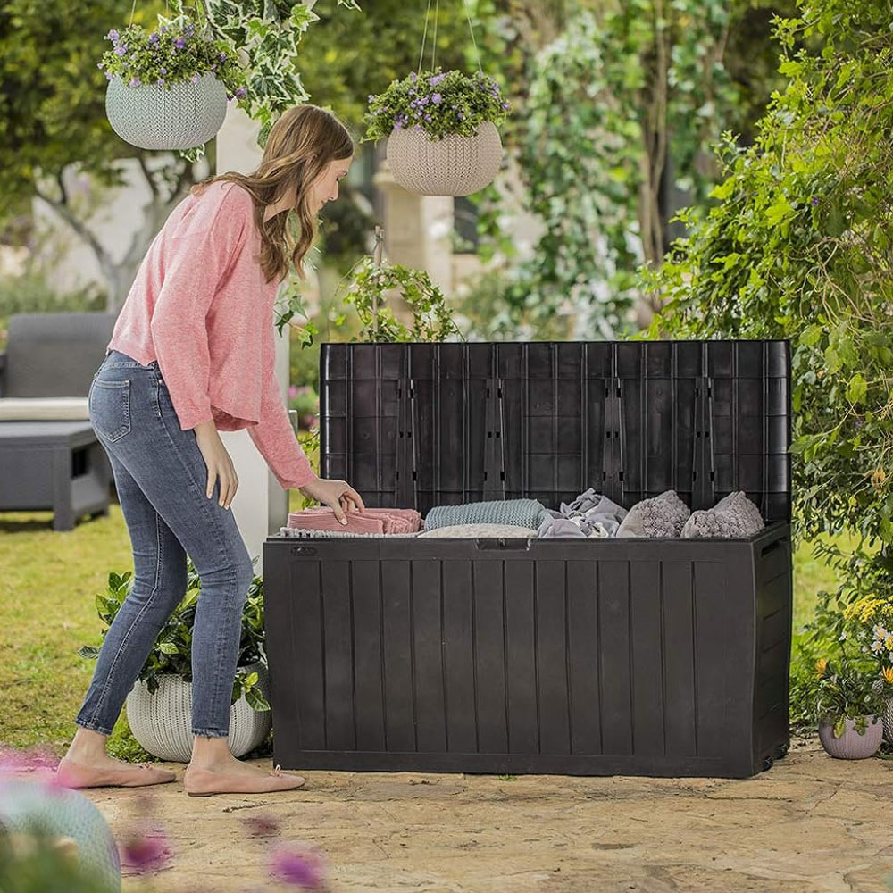 2 Caixas Grandes Organizadoras 270 Litros Baú Com Tampa Armazenamento Multiuso Marvel Keter Marrom