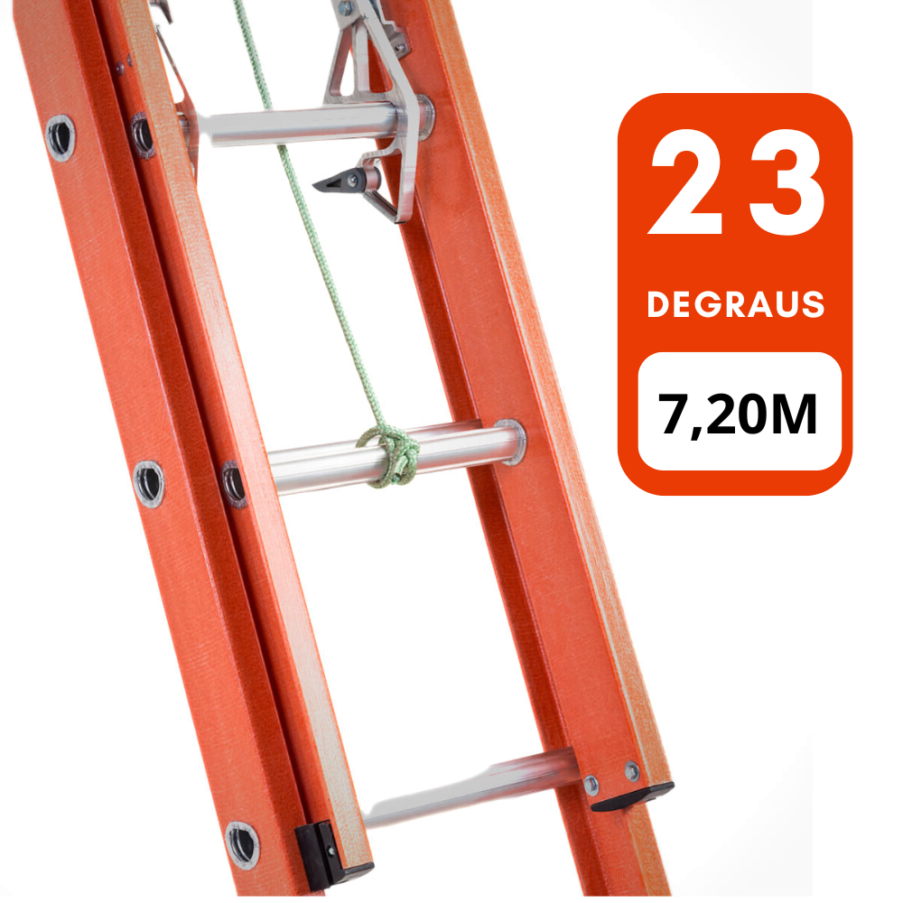 Escada de Alumínio e Fibra de Vidro 23 Degraus Extensível 4,20m X 7,20m com D Vazado EAFD-23 Sintese