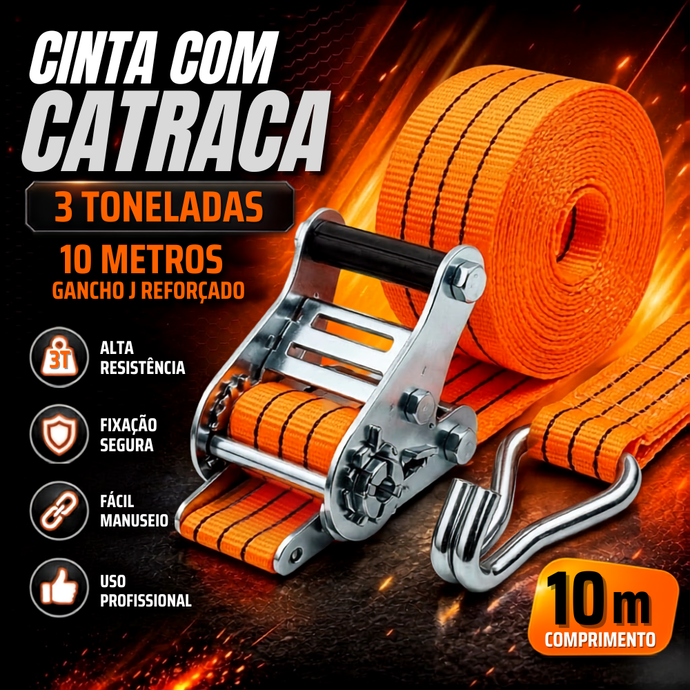 CINTA C/ CATRACA PARA AMARRAÇÃO DE CARGA 3,0TON 10,0M 5,0CM