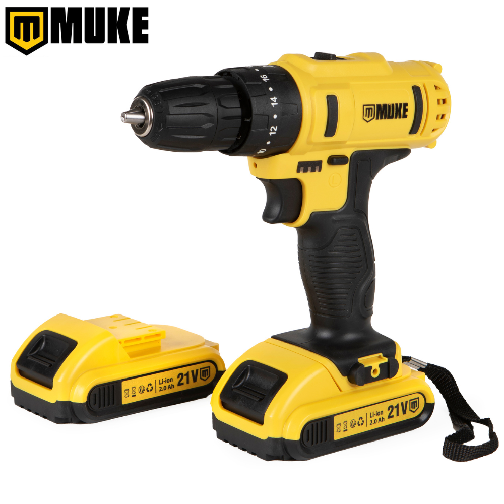 Parafusadeira Furadeira de Impacto a Bateria 21V Muke Tools com 2 Baterias, 30 Acessórios e Maleta