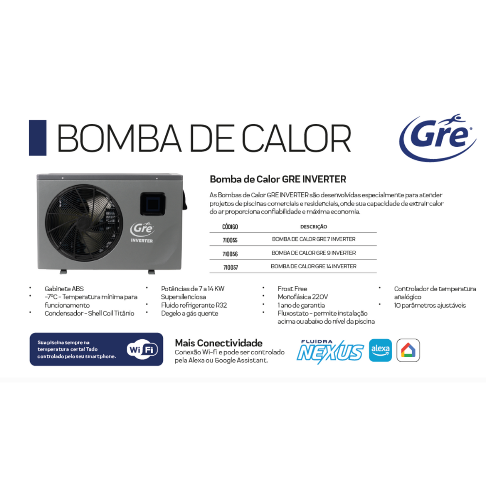 Bomba Trocador De Calor GRE14 Inverter 45.000 Btus Aquecimento Piscinas Até 69.000 Litros
