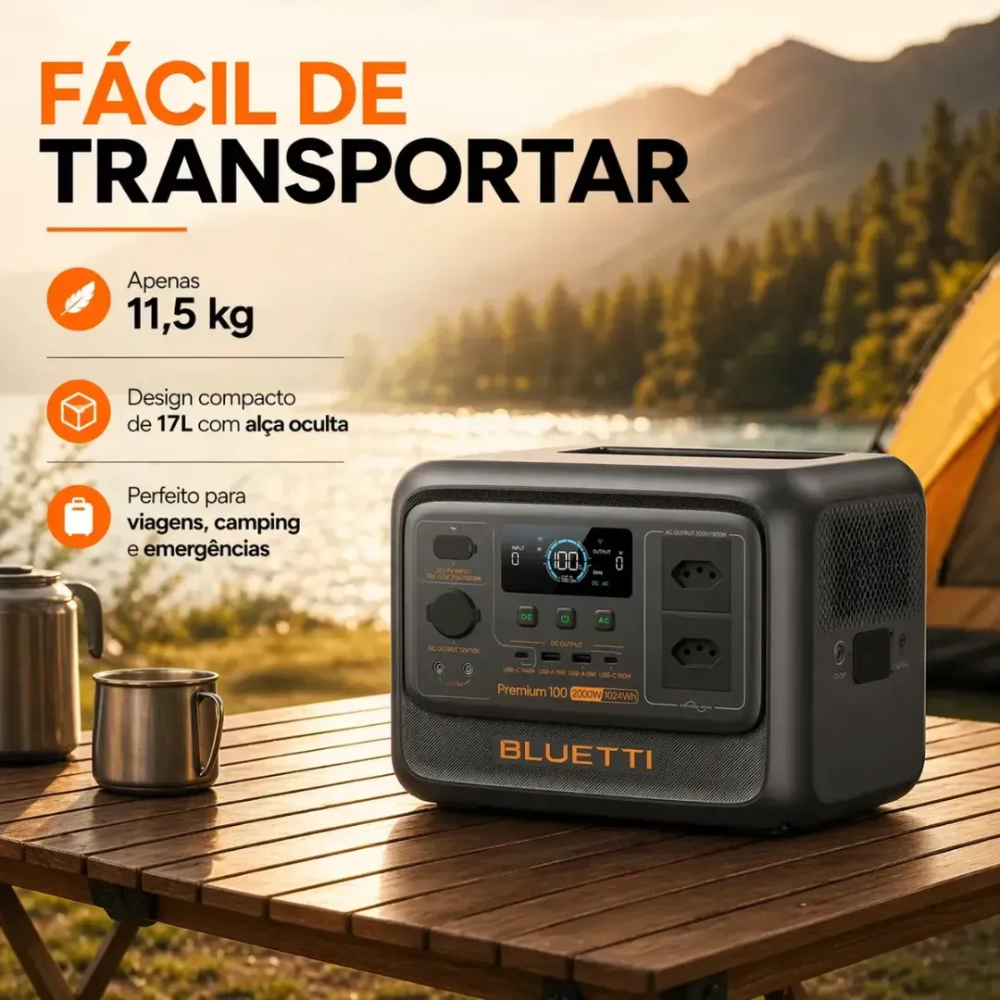 ESTAÇÃO DE ENERGIA GERADOR SOLAR BLUETTI PREMIUM 100 V2 127V 2.000W