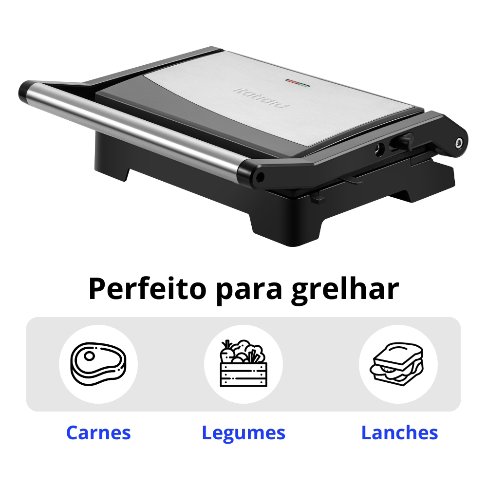 Sanduicheira Grill Essencial Inox 1000W 127V Abertura 180º Itatiaia