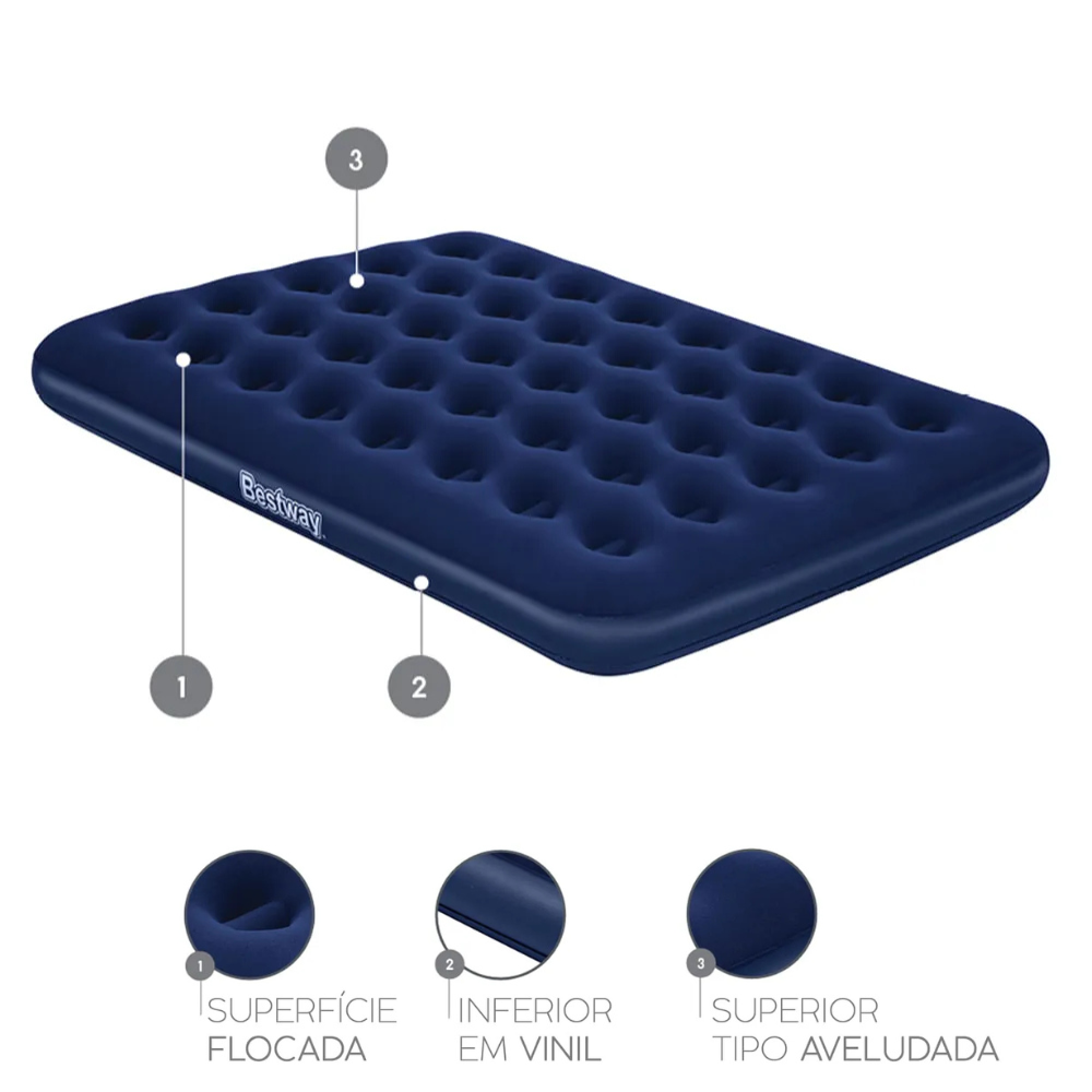 Kit 2 Colchões Infláveis Casal Bestway com Bomba de Ar Manual Para Camping e Visitas