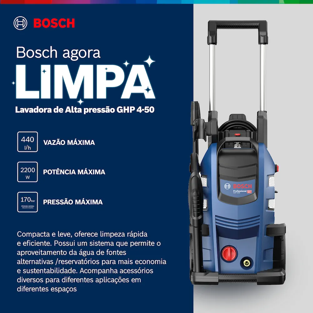 Lavadora de Alta Pressão Profissional GHP 4-50 130 Bar 2200W com Mangueira Reforçada Bosch